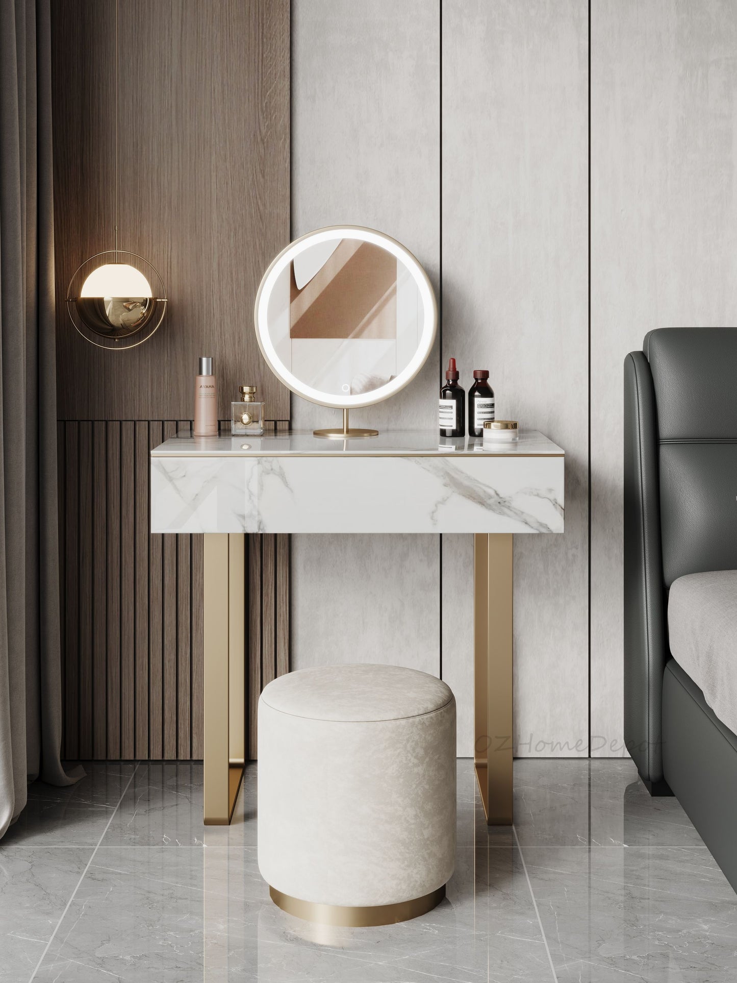 ALEXUS Sintered Stone Top Vanity Table with Stool and LED Mirror/vanity table/dressing table with mirror and drawers