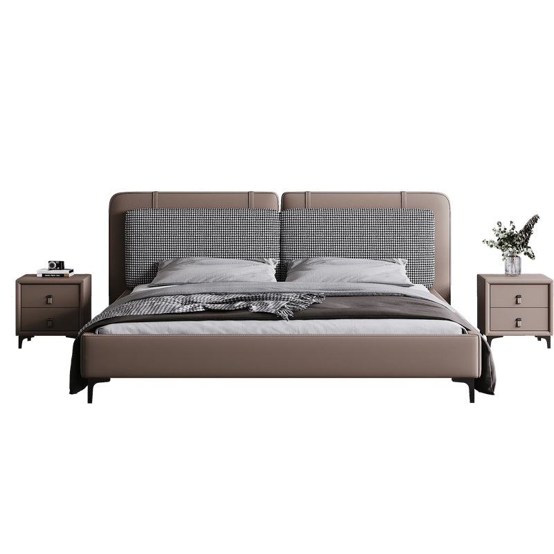 Alwyn Chidori-grid Leather and Fabric Bed Frame/premium calf leather/ Steel legs/Queen/ King/ In Stock