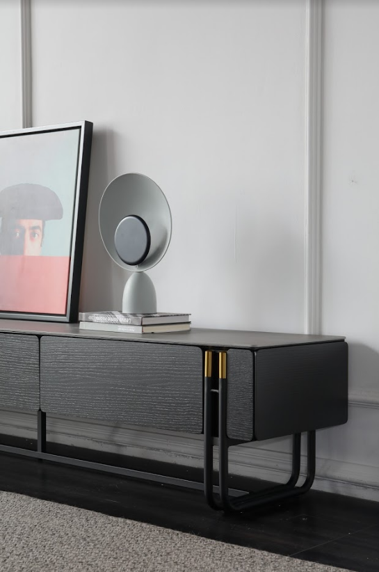 ELLA Entertainment TV Unit-200cm Sintered Stone Top/ Smoke Ash Black