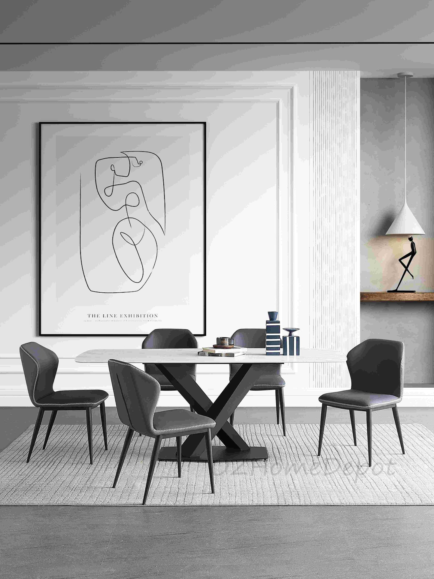 Lupika Marble Paint Sintered Stone Top Long Dining Table with Chairs Set