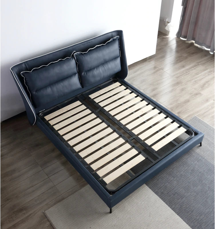 LORANCE Luxurious Leather Bed Frame Queen/premium quality calf leather/ Carbon steel legs/King/