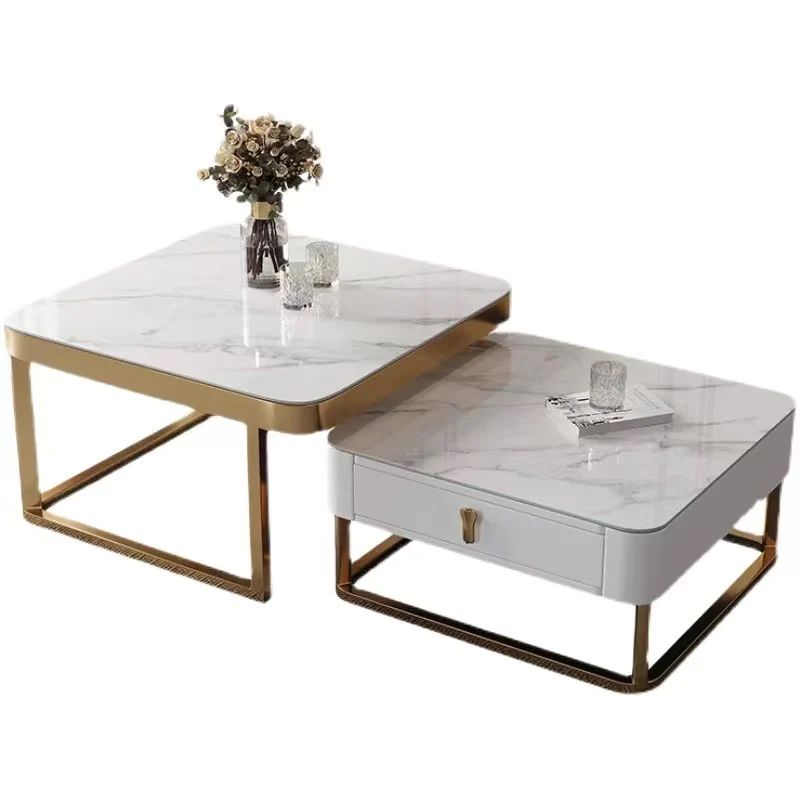 Daniel Cermaic TTop Coffee Table Set with Storage | Steel Frame | Sintered Stone