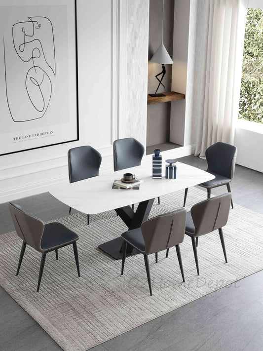 Lupika Marble Paint Sintered Stone Top Long Dining Table with Chairs Set