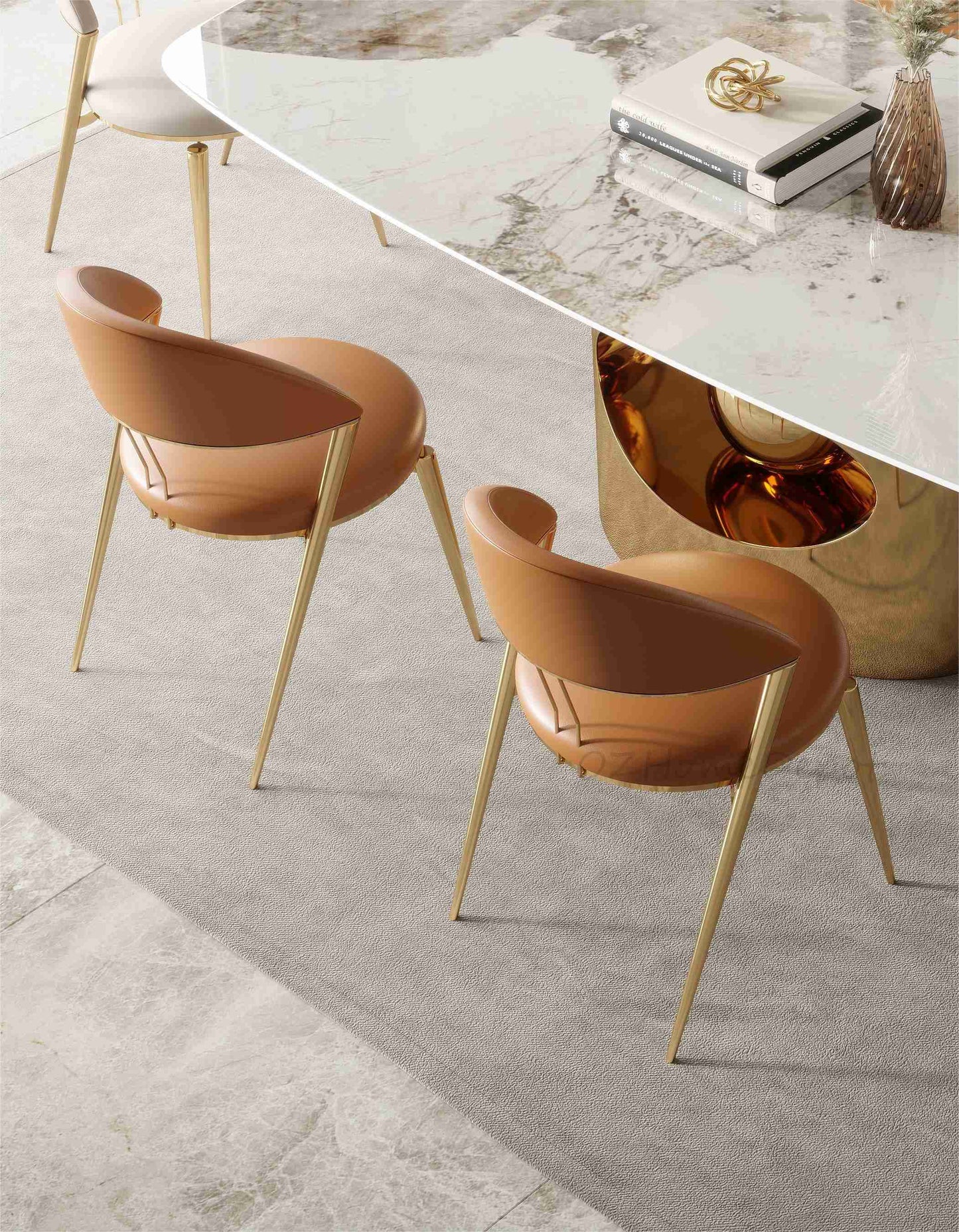 ANGLE EYE Chanel Marble Paint Sintered Stone Top Long Dining Table with Chairs Set 9062