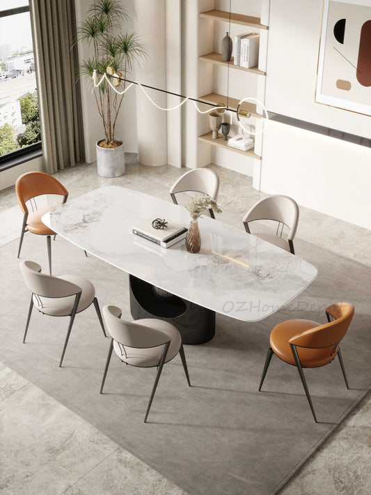 ANGLE EYE Chanel Marble Paint Sintered Stone Top Long Dining Table with Chairs Set 9062