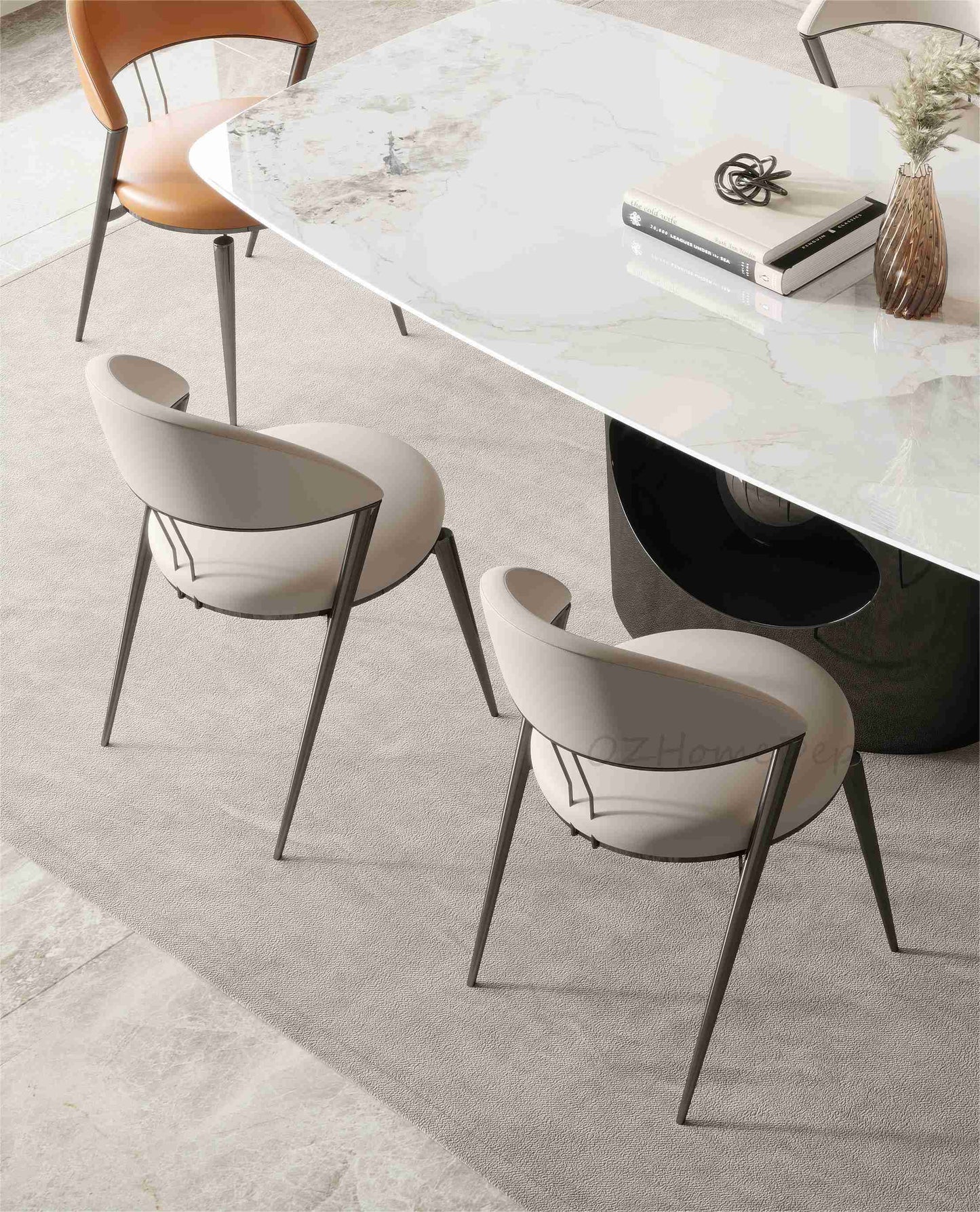 ANGLE EYE Chanel Marble Paint Sintered Stone Top Long Dining Table with Chairs Set 9062