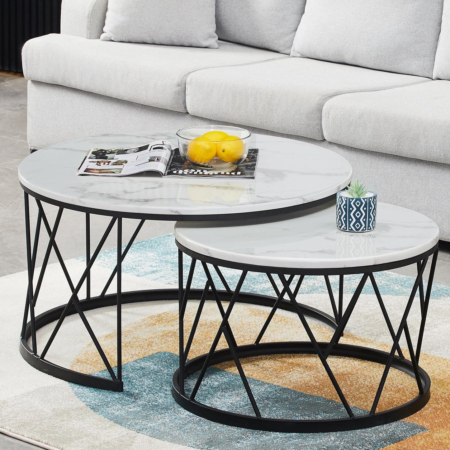 GLORIA Mordern /Nesting/ Marble Coffee Table Set (Black base)