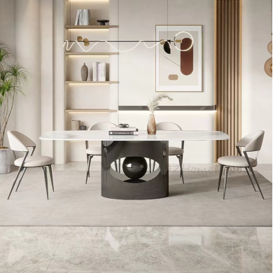 ANGLE EYE Chanel Marble Paint Sintered Stone Top Long Dining Table with Chairs Set 9062