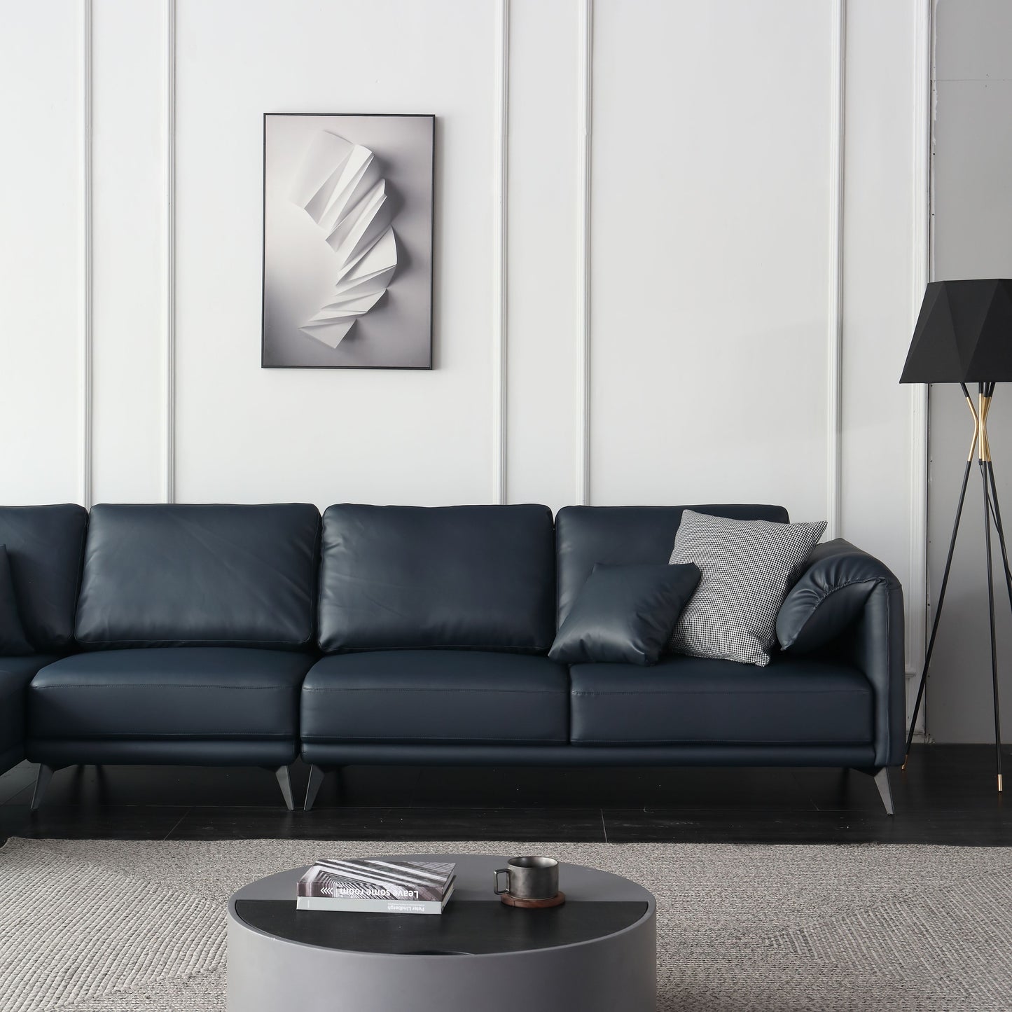 Francesco Starry Blue Nappa Leather Chaise Lounge/Leather/Modern/Designer