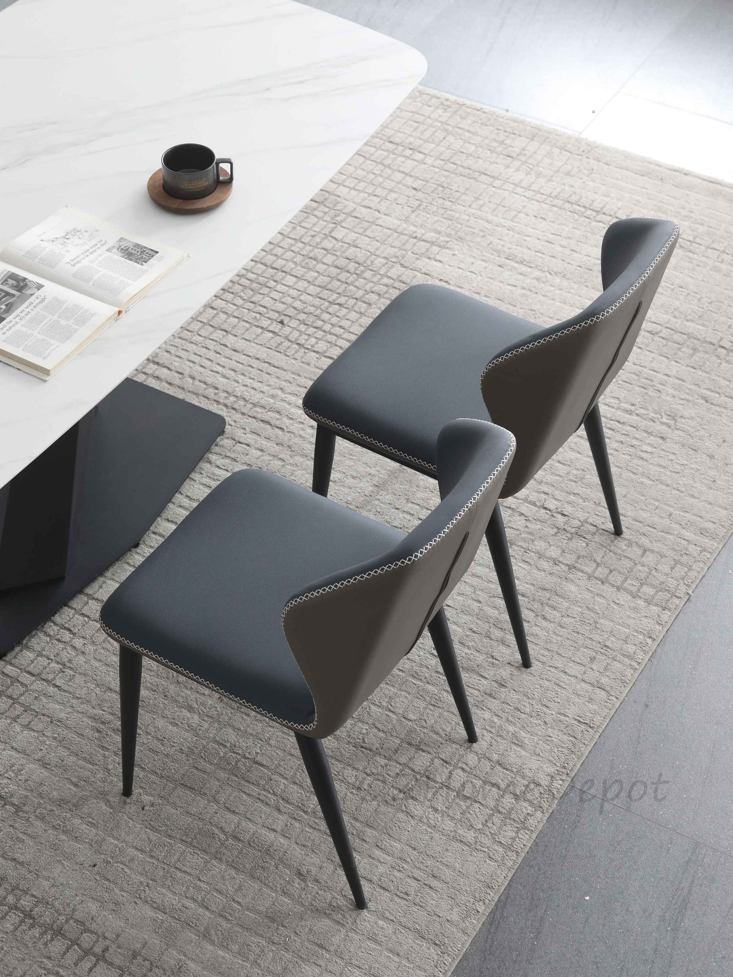 Lupika Marble Paint Sintered Stone Top Long Dining Table with Chairs Set