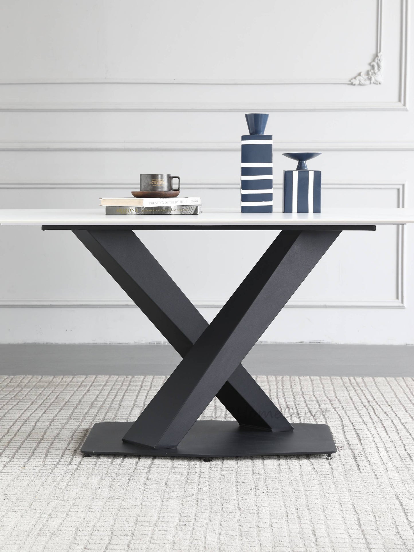 Lupika Marble Paint Sintered Stone Top Long Dining Table with Chairs Set
