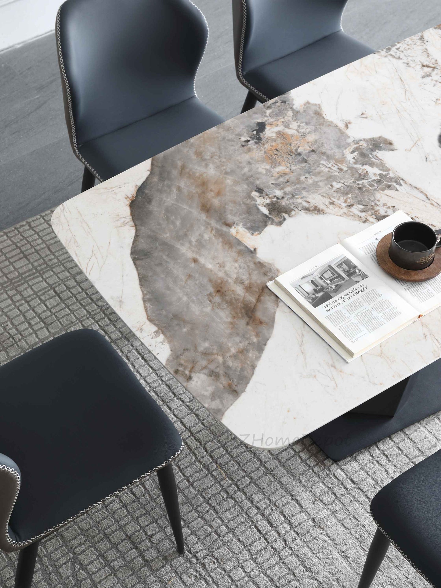 Lupika Marble Paint Sintered Stone Top Long Dining Table with Chairs Set