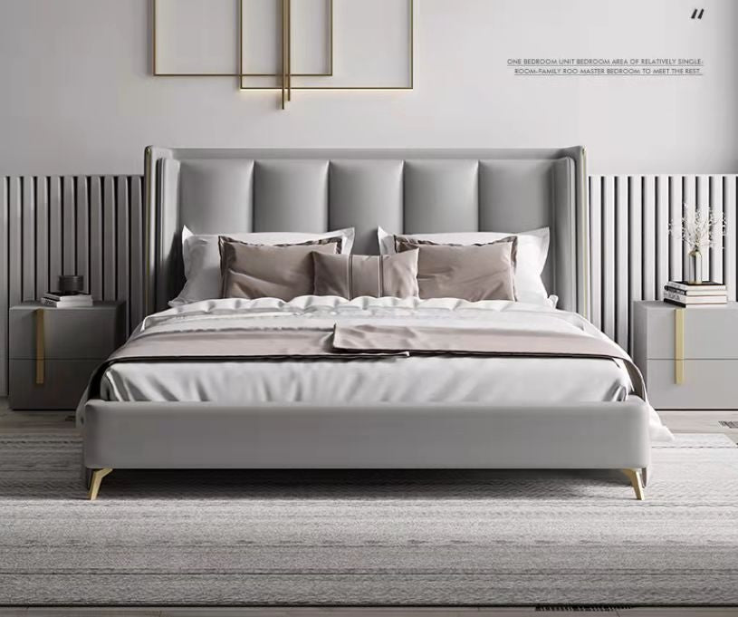 YORDEN Space Grey luxurious Leather Bed Frame Queen/ King/ Steel legs