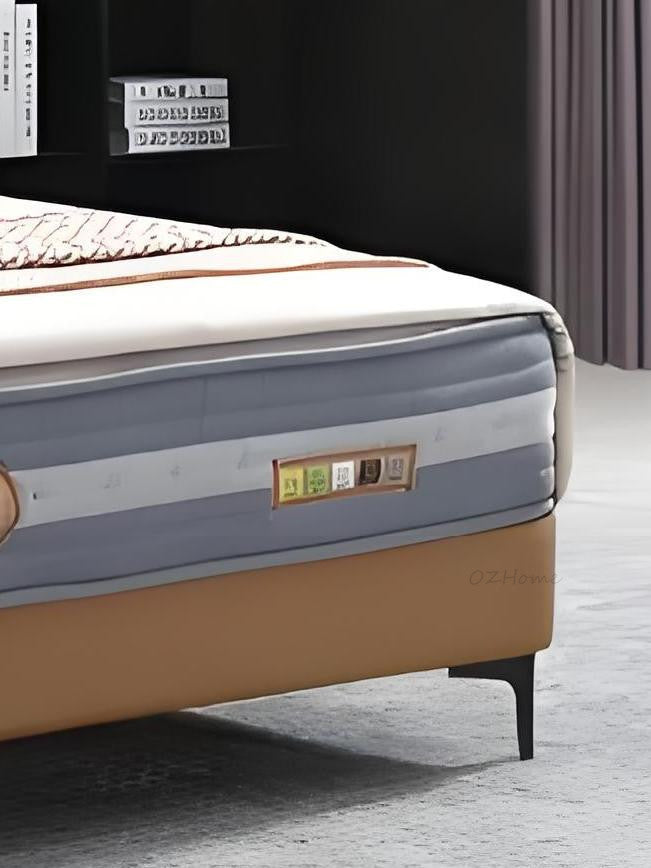 【Free Bedside Tables Included】NOVA Genuine Leather Series Brown Thick-Cushion Bed Frame with Integrated Bed Base | Model 1006