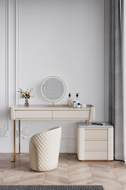 TRAGO Sintered Stone Top Vanity Set with Stool and Mirror | Ceramic | Dressing Table | LED Mirror
