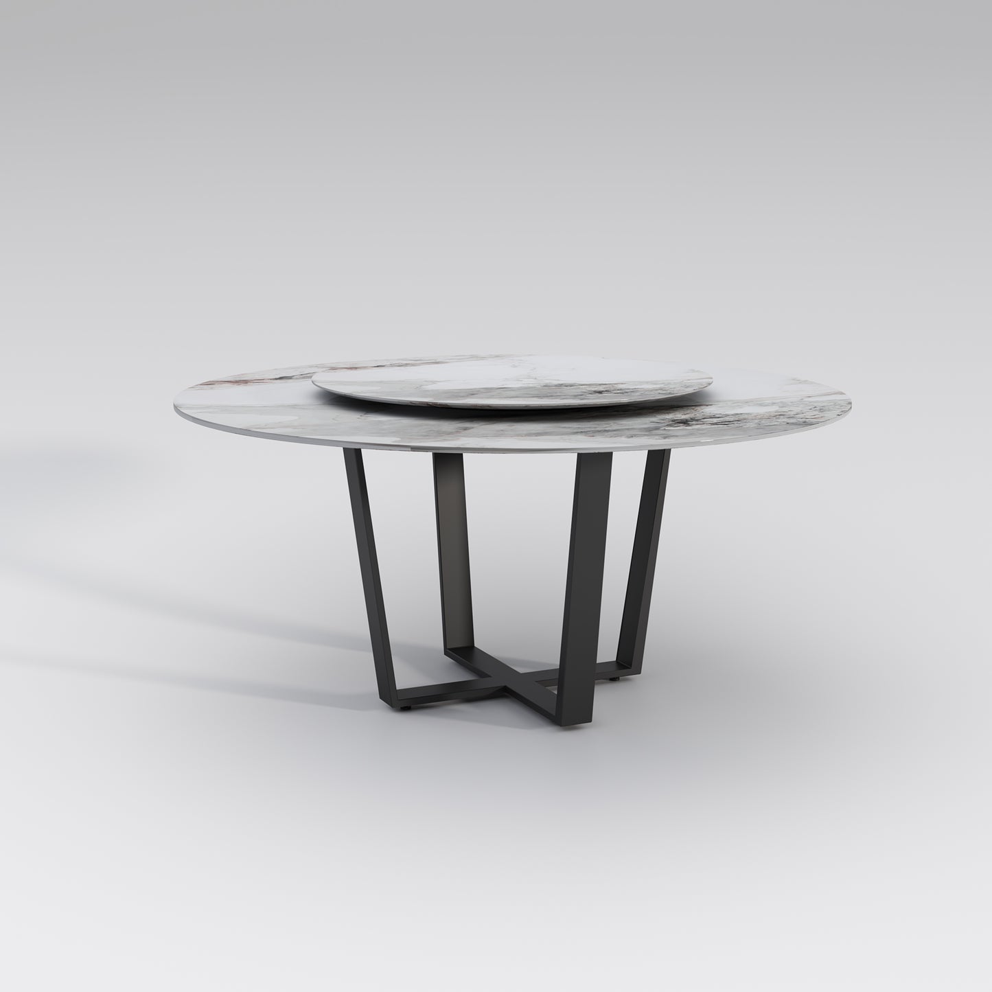LEONIDE Multi-Size High-Gloss Chanel Sintered Stone Round Dining Table | Cross-Leg Base | 9007