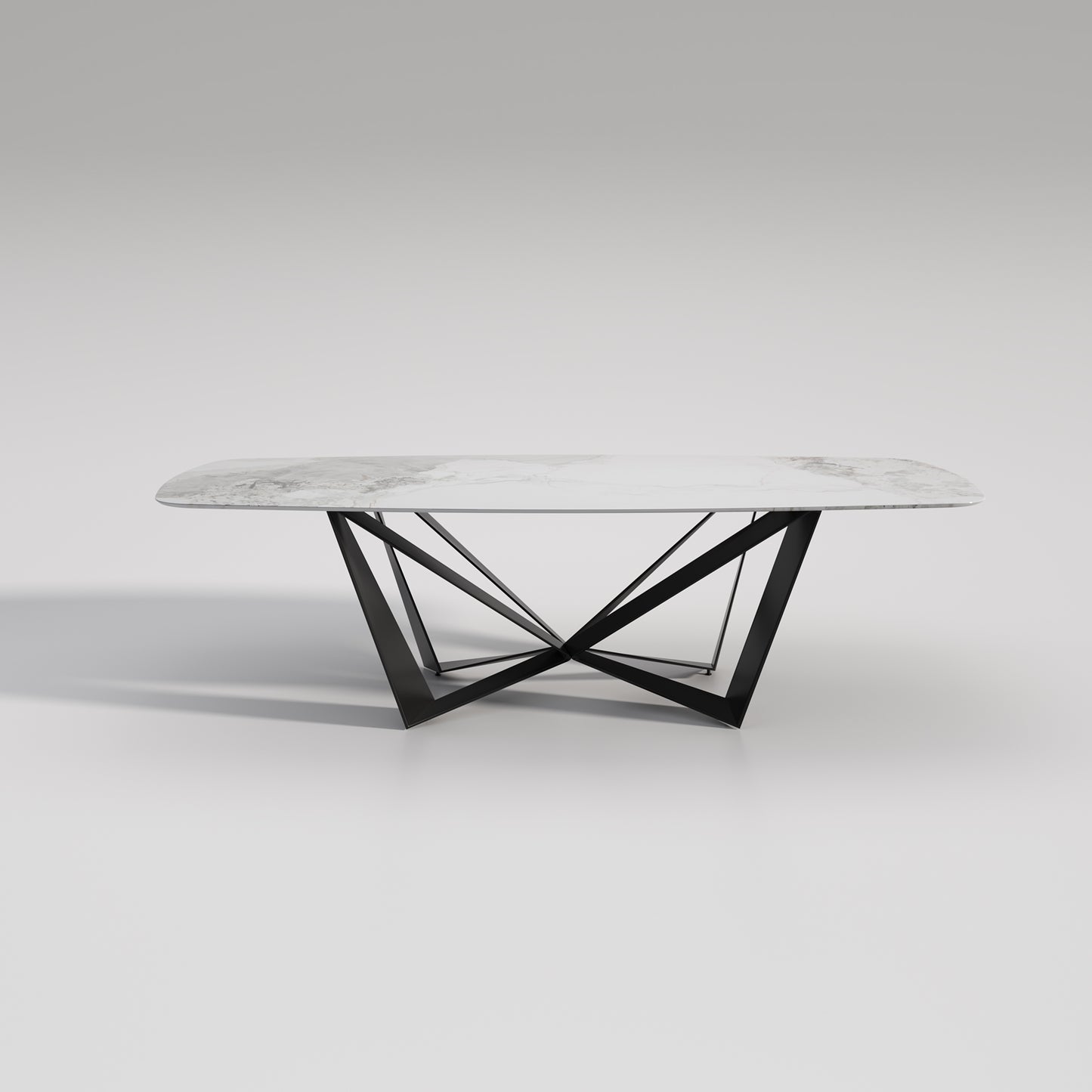RAMSIE European Light Luxury High-Gloss Chanel Sintered Stone Butterfly Carbon Steel Base Dining Table | 9074