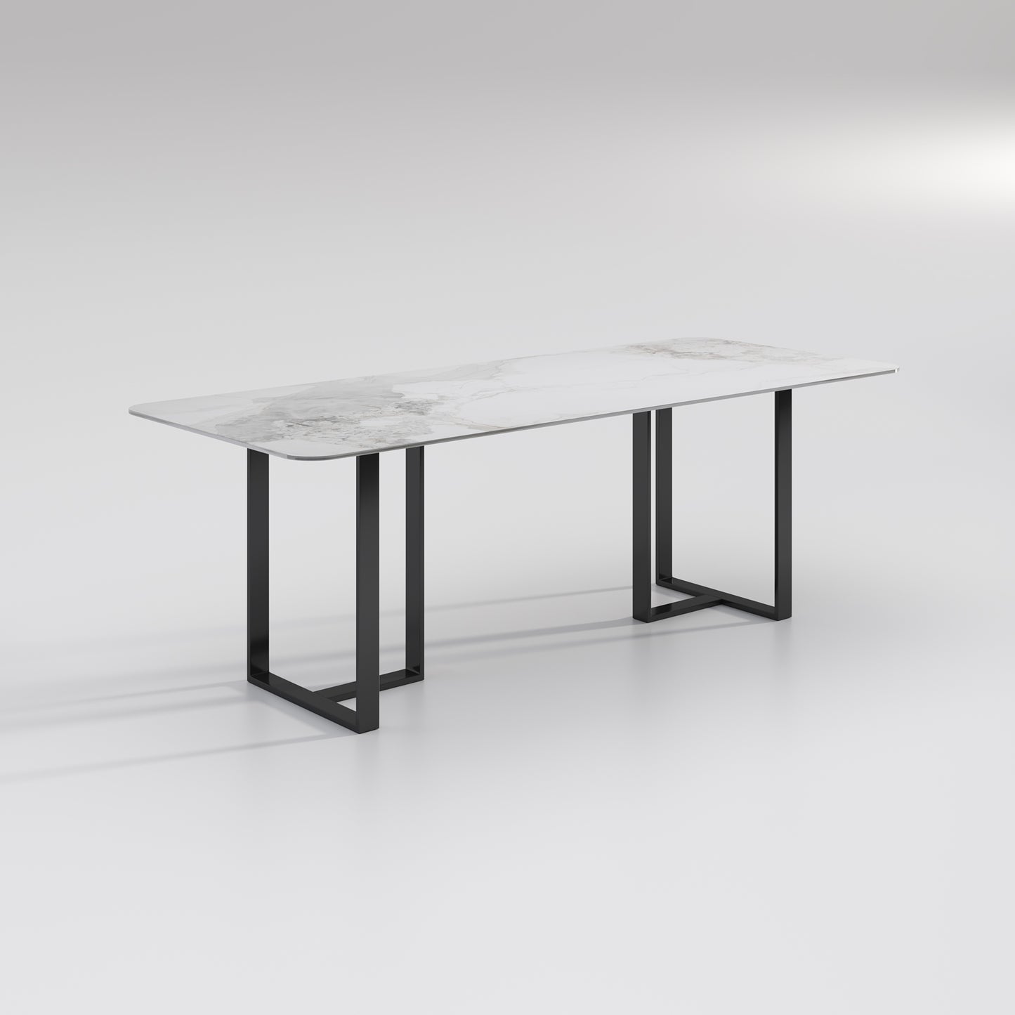 ELOWEN Oversized High-Patterned Sintered Stone Tabletop with Black Base – Rectangular Dining Table | Dining Chairs | Set | 9098-BK