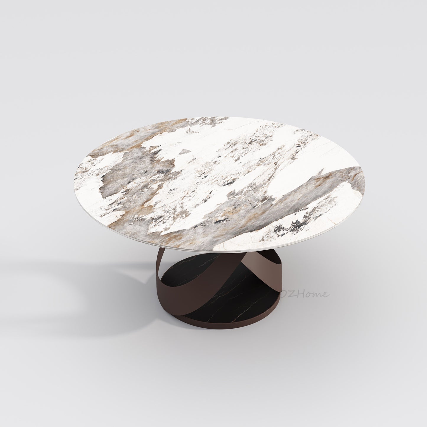 LUSSO High-Gloss Pandora Sintered Stone Round Dining Table with Designer Base | 9064
