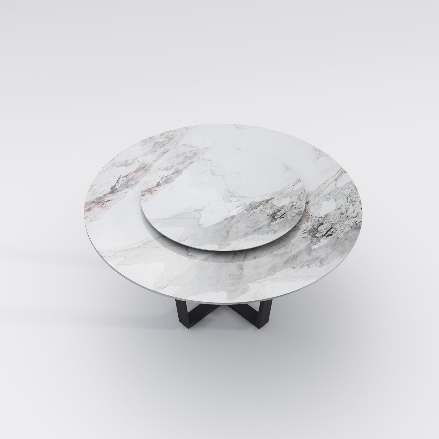 LEONIDE Multi-Size High-Gloss Chanel Sintered Stone Round Dining Table | Cross-Leg Base | 9007