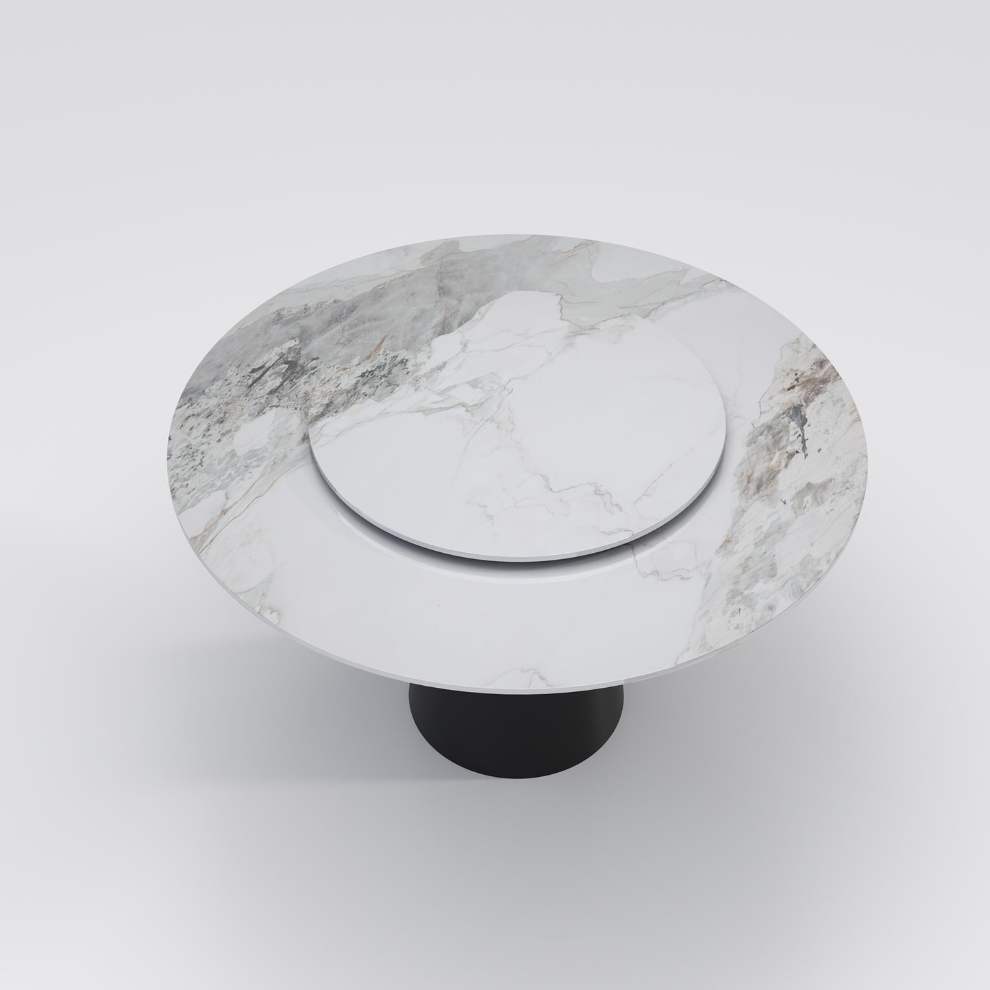 VINASSE High-Gloss Chanel Sintered Stone Round Dining Table | Cylindrical Base | 9046
