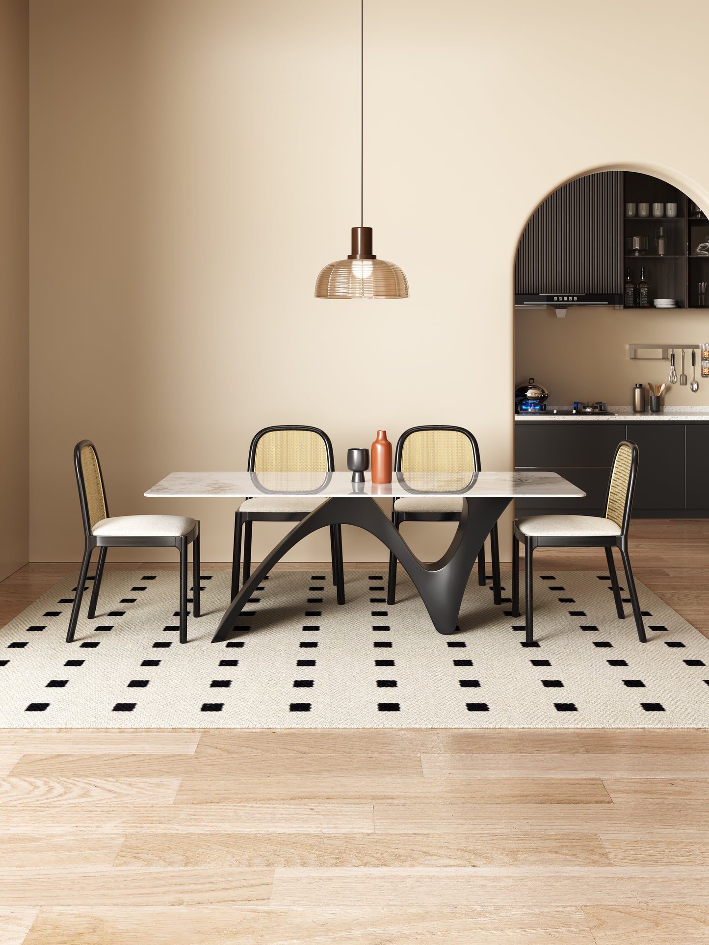 MERMAID High-Quality Sintered Stone Dining Table with Black Mermaid-Style Base | 9061