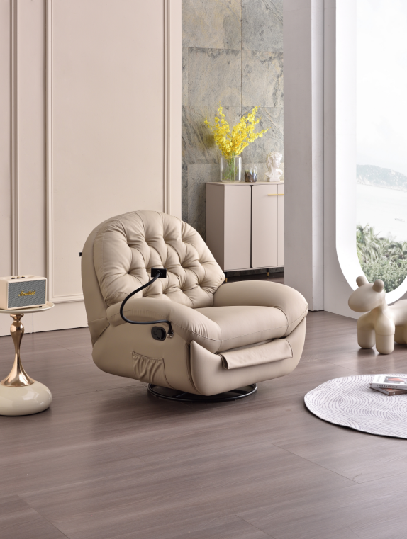 Warm Beige Manual Swivel Recliner Chair with Adjustable Phone Holder
