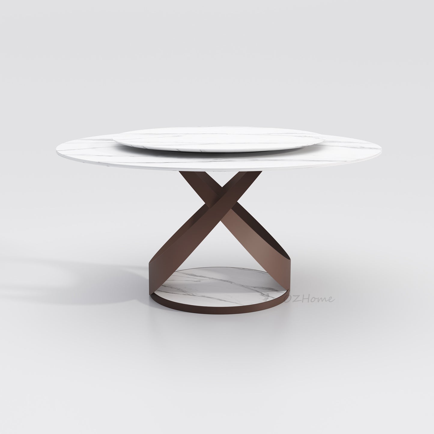 [RRE-ORDER] LUSSO High-Gloss White Marble-Pattern Sintered Stone Round Dining Table with Cylindrical Base | 9064