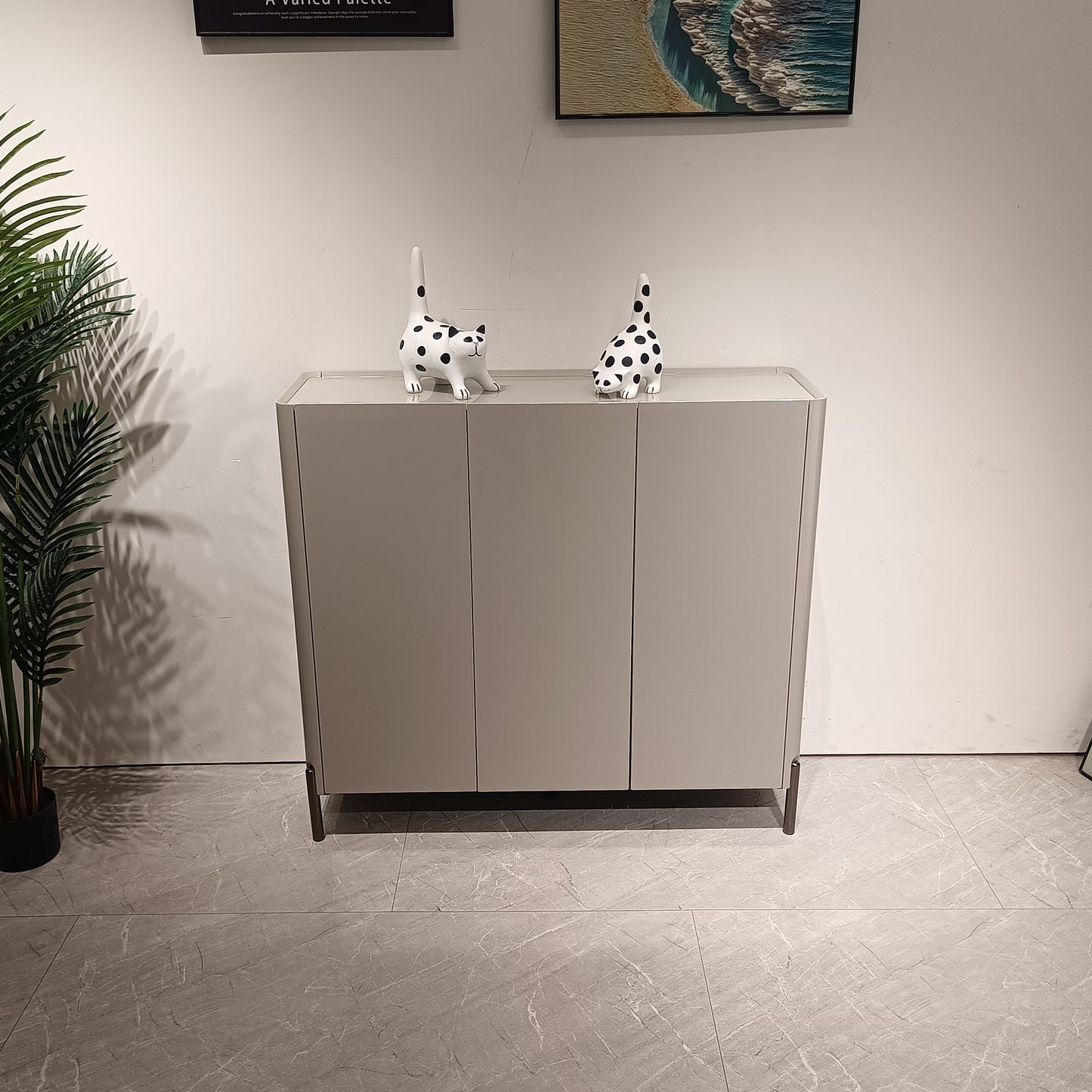LUXORA Modern High Gloss 3-Door Entryway Shoe Cabinet with Tempered Glass Top | SS-008