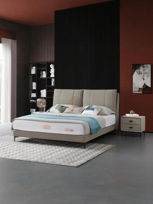 【Free Bedside Table x 2】ANEMONE Genuine Leather Bed Frame | Bedside Table | Queen | King | T-1002