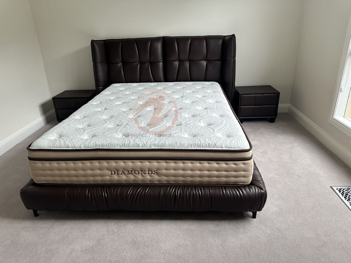 Foggle Luxurious Leather Bed Frame/Premium calf leather /Steel legs/ Queen/ King/