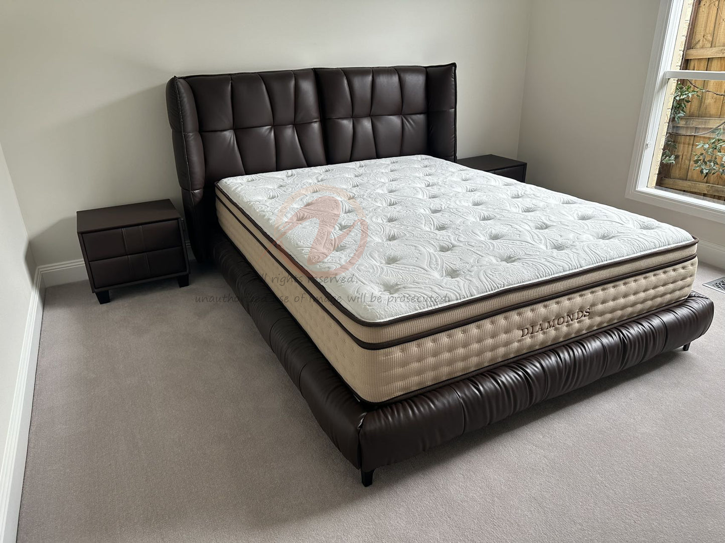 Foggle Luxurious Leather Bed Frame/Premium calf leather /Steel legs/ Queen/ King/