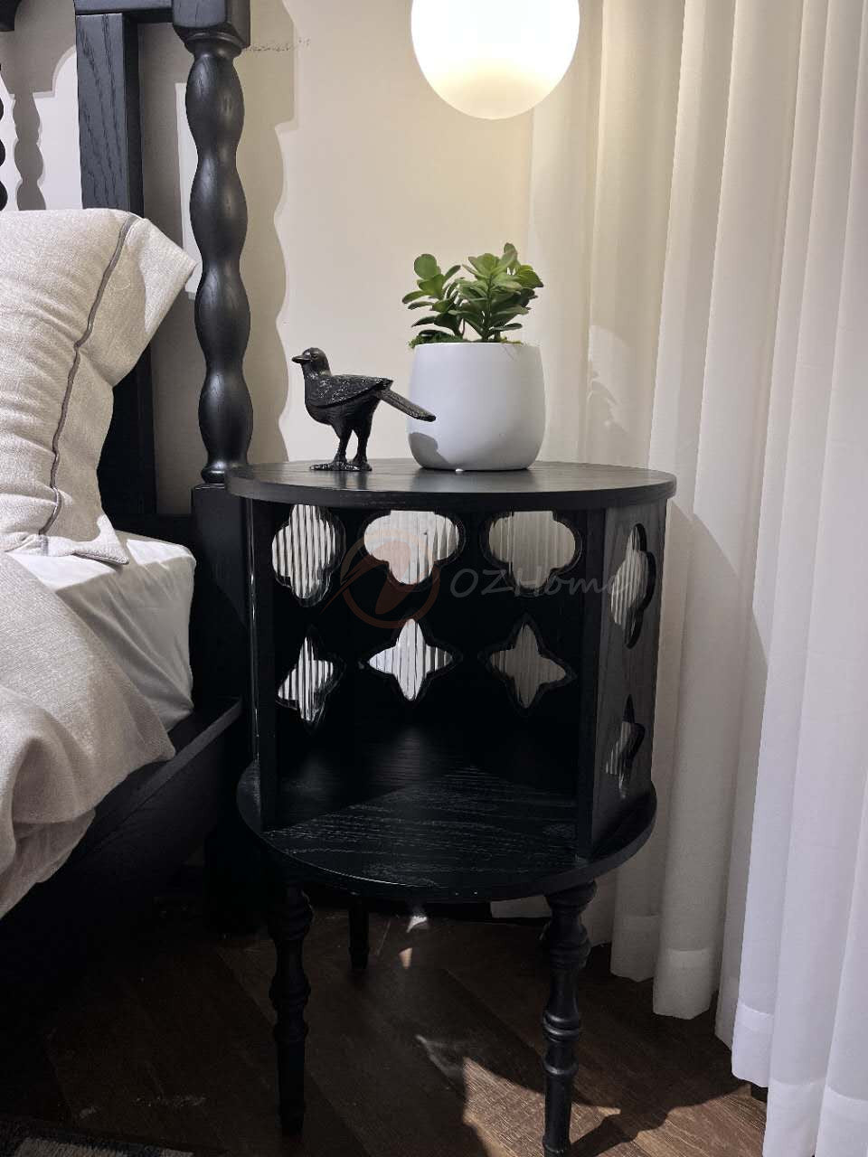 ALARIC Classic Style Tall Black Storage Sideboard with Glass Cabinet Doors | 7027