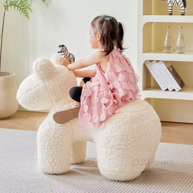 PONY White Sherpa Fleece Pony-Shaped Stool | Nordic Design | Decorative Accent Piece | Model FLEECE-XL