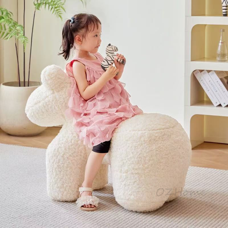 PONY White Sherpa Fleece Pony-Shaped Stool | Nordic Design | Decorative Accent Piece | Model FLEECE-XL