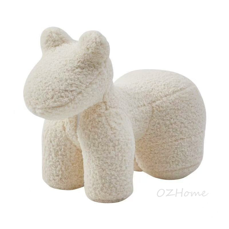 PONY White Sherpa Fleece Pony-Shaped Stool | Nordic Design | Decorative Accent Piece | Model FLEECE-XL