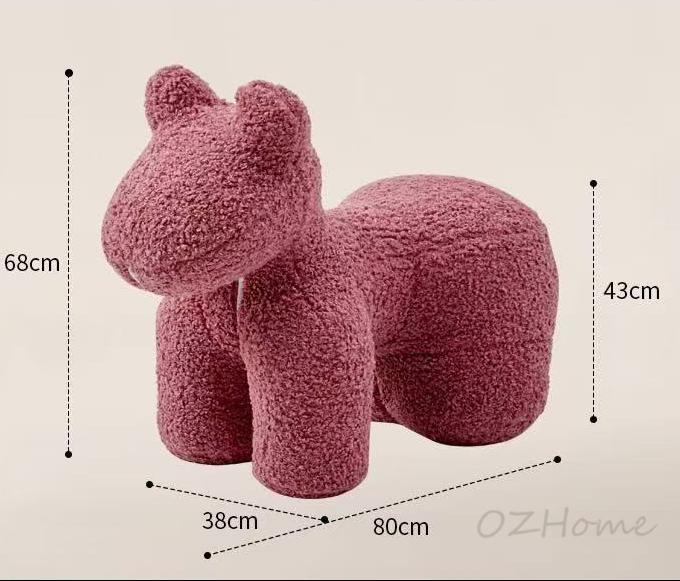 PONY White Sherpa Fleece Pony-Shaped Stool | Nordic Design | Decorative Accent Piece | Model FLEECE-XL