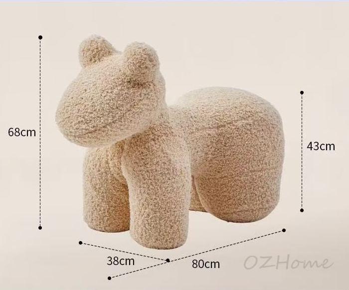 PONY White Sherpa Fleece Pony-Shaped Stool | Nordic Design | Decorative Accent Piece | Model FLEECE-XL