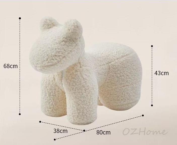 PONY White Sherpa Fleece Pony-Shaped Stool | Nordic Design | Decorative Accent Piece | Model FLEECE-XL