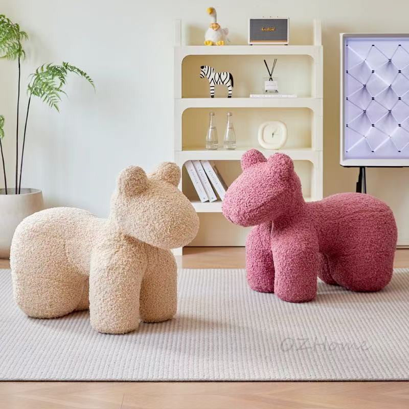 PONY White Sherpa Fleece Pony-Shaped Stool | Nordic Design | Decorative Accent Piece | Model FLEECE-XL