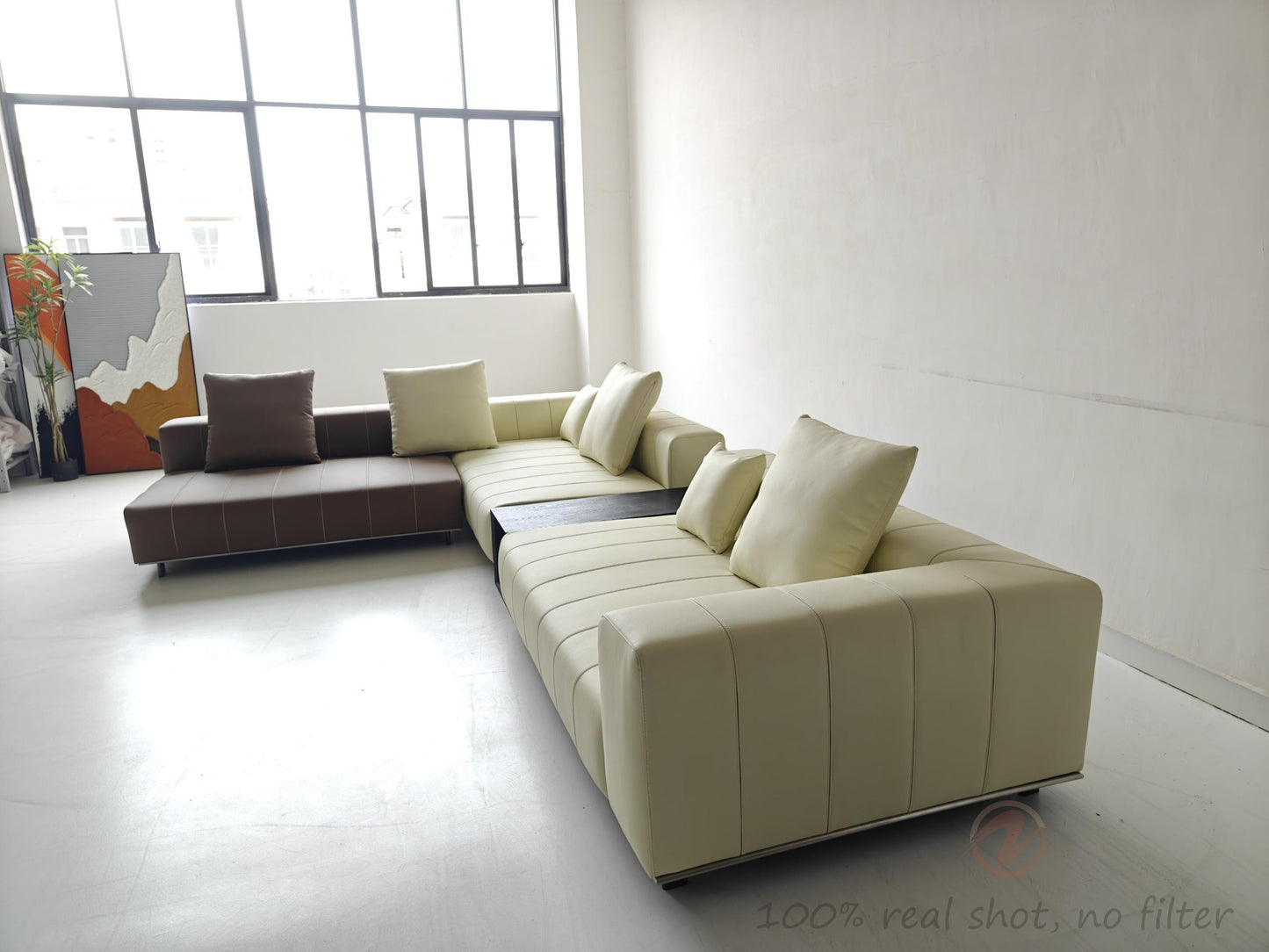 Piano Genuine Leather Oversized Adjustable Modular Sofa with Piano Key Cushions | 1045-352