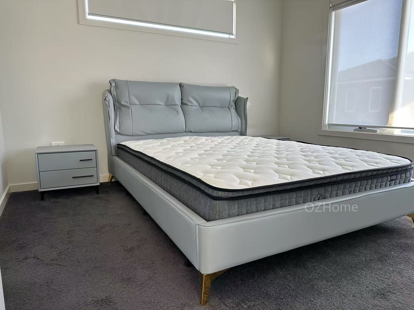 TOBIAS Luxurious Leather Bed Frame/Premium calf leather/Carbon steel legs/King/Queen
