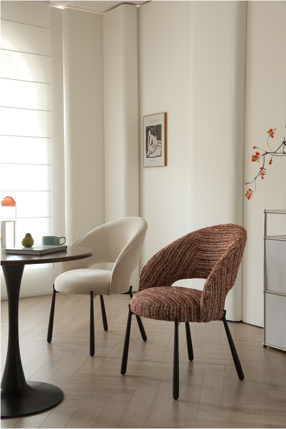 AIVIS Luxury Fabric Curved Dining Chair – Red Monet Tweed | Custom Colors | 4121