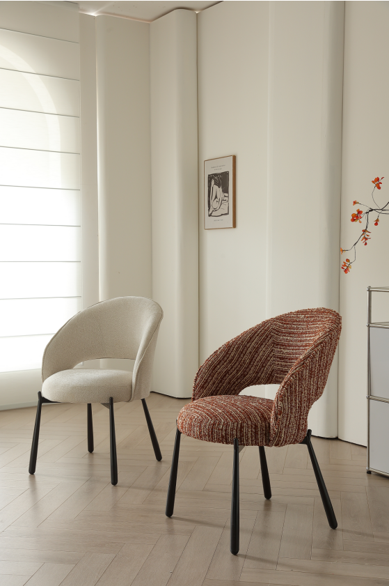 AIVIS Luxury Fabric Curved Dining Chair – Red Monet Tweed | Custom Colors | 4121