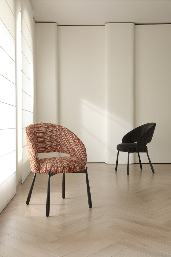 AIVIS Luxury Fabric Curved Dining Chair – Red Monet Tweed | Custom Colors | 4121