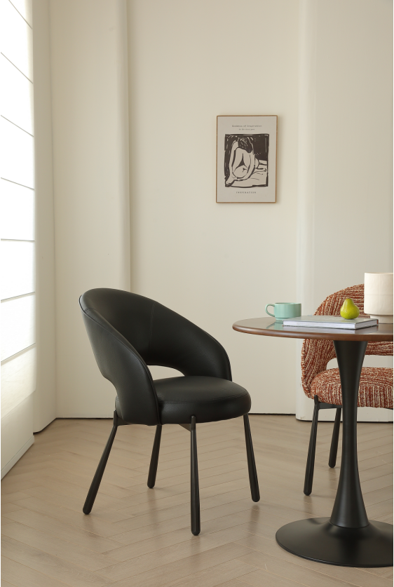AIVIS Luxury Leather Curved Dining Chair – Black | Custom Colors | 4121
