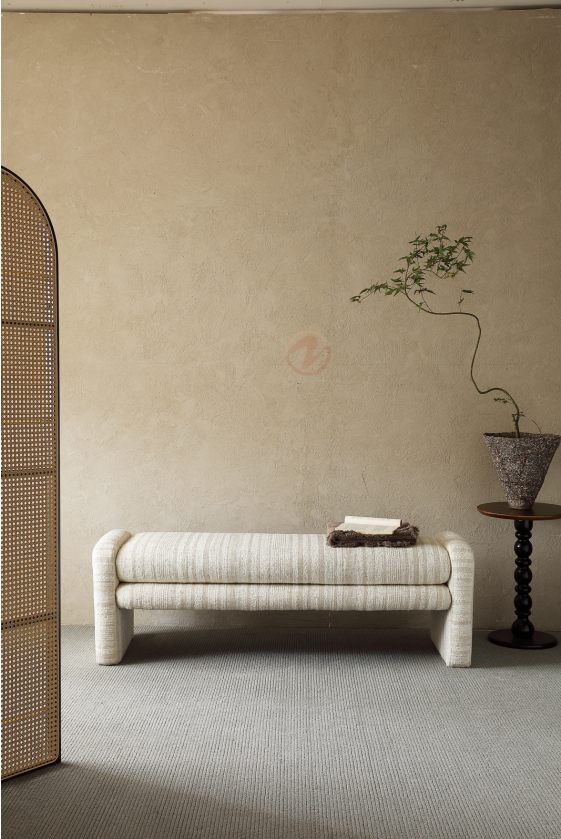 LUNÉA Luxury Woven Fabric Bench – Elegant Curved Upholstery | BB-4131