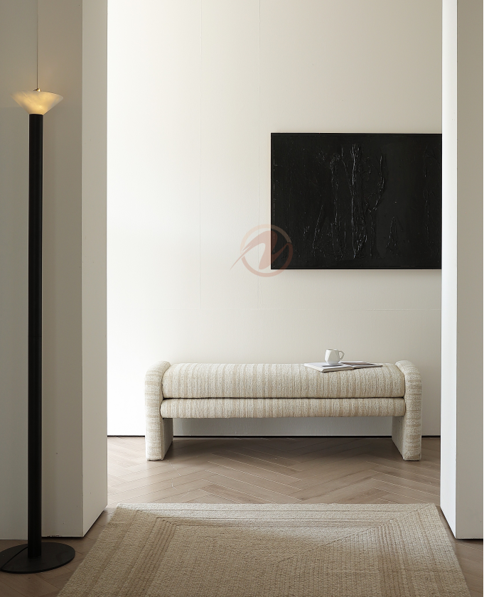LUNÉA Luxury Woven Fabric Bench – Elegant Curved Upholstery | BB-4131