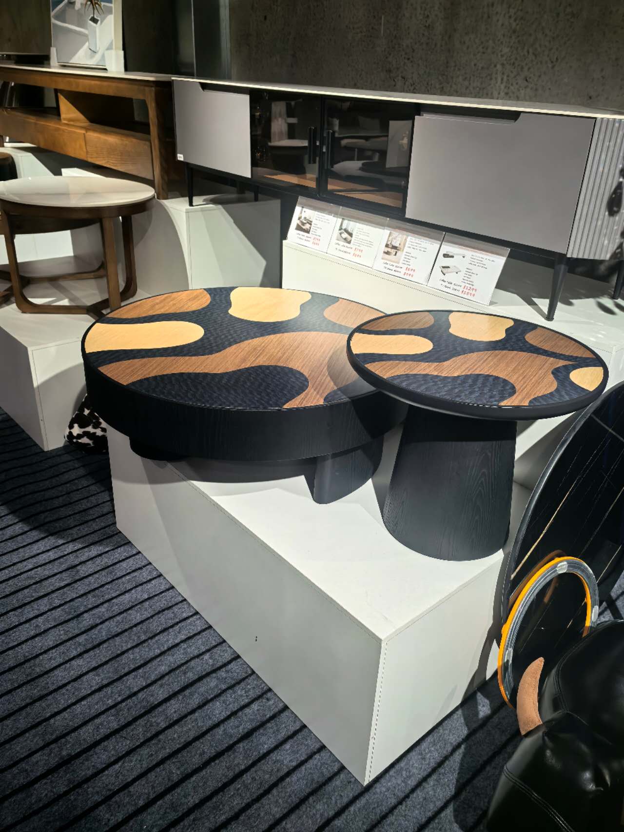 TRIOGRAIN Three-Tone Solid Wood Inlay Round Coffee Table & Side Table Set – 5070