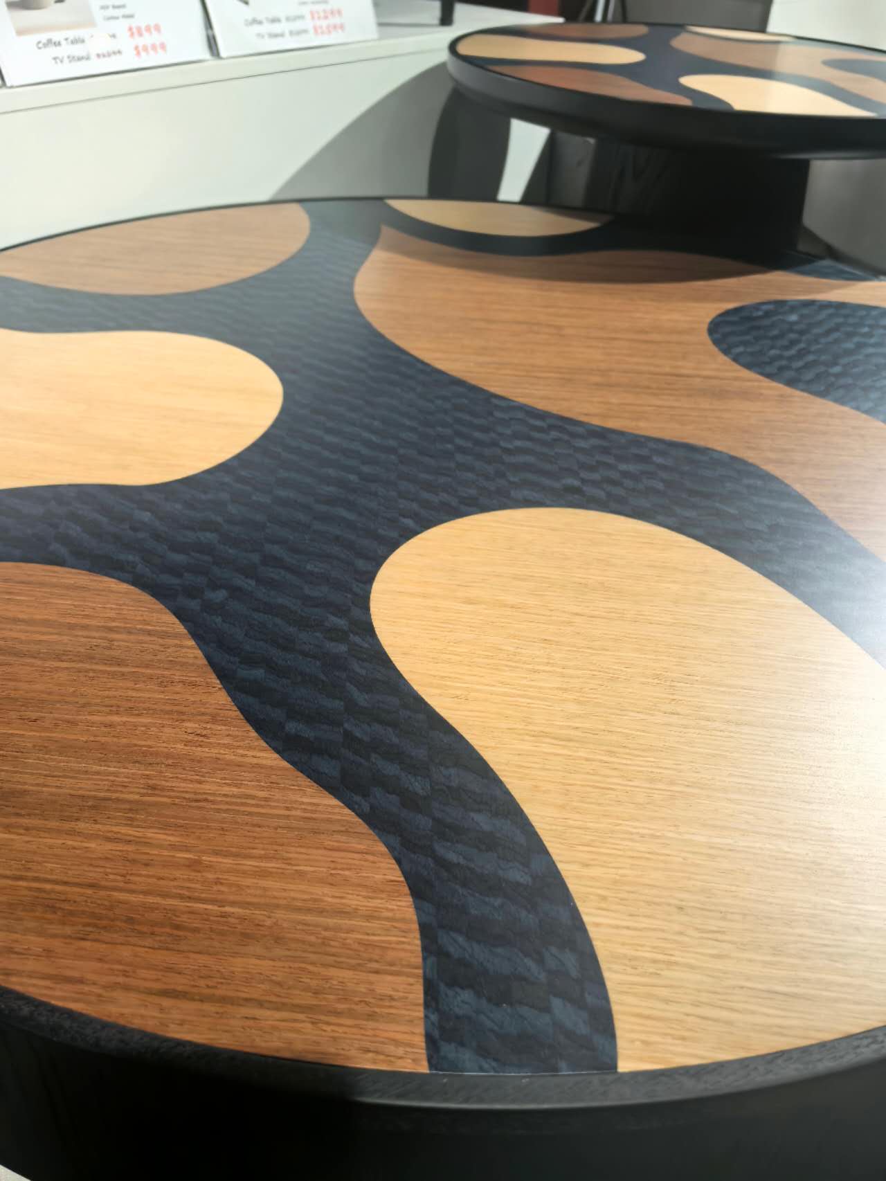 TRIOGRAIN Three-Tone Solid Wood Inlay Round Coffee Table & Side Table Set – 5070